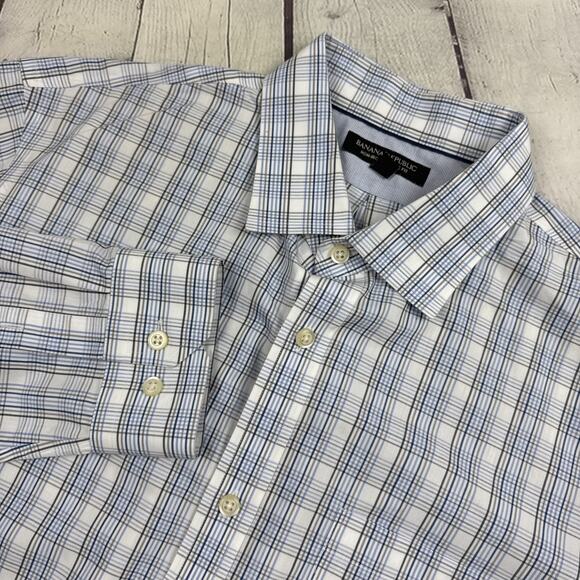 Banana Republic Button Down Shirt Mens Large Classic Fit Blue Grey Plaid Checked - Picture 1 of 11